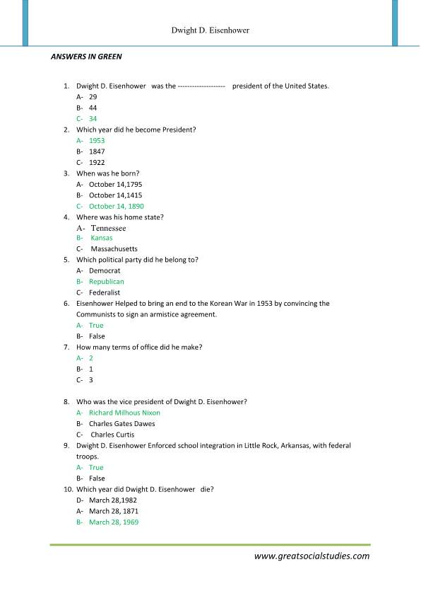 Teaching worksheets, Dwight d. Eisenhower | GREAT SOCIAL STUDIES